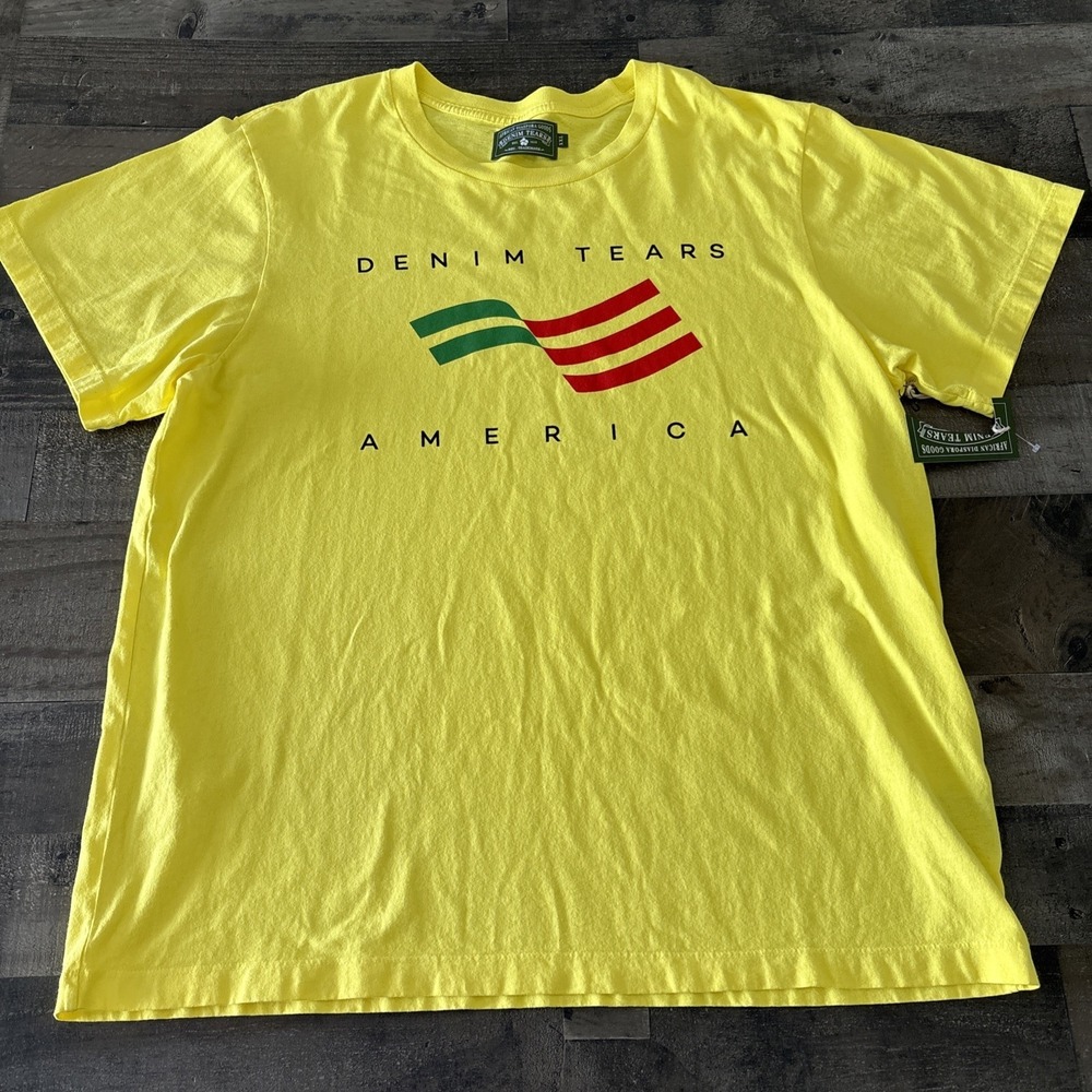 Denim Tears Men's Short Sleeve T-Shirt With Logo Size XXL Yellow Cotton NWOT